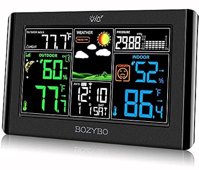 BOZYBO Weather Station Wireless Indoor Outdoor Thermometer: Digital Weather Thermometer with Atomic Clock Temperature Humidity Monitor with Calendar Adjustable Backlight and Calendar
