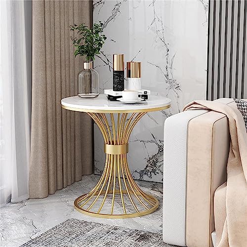 Image of Metal Side Table, Round White Modern Home Decor Coffee Tea End Table for Living Room, Bedroom and Balcony (White & Gold)
