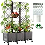 SUNYRISY Hochbeet mit Rankgitter, Blumenkasten mit Rankhilfe und Rollenrad, 3 Stück Garten Planter Box mit Rädern und Sichtschutz, Selbstbewässerung Pflanzkasten Pflanzkübel für Kletterpflanzen