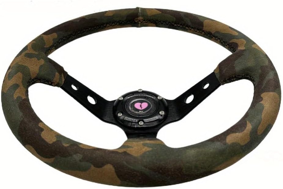 Steering Wheel, 13 inch Deep Dish, 350mm Racing Rally Style, Black Camo Suede