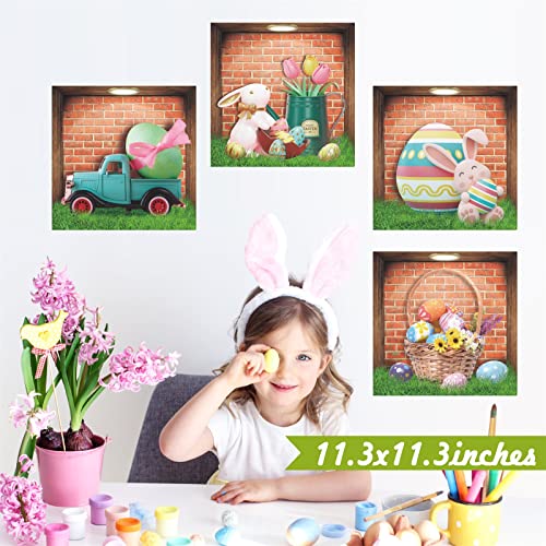 Happy Easter Wall Stickers 3D Easter Wall Decals Cartoon Easter Bunny Decal Peel And Stick Easter Decoration For Wall Art Mural Bunny Egg Sticker For Living Room Bedroom Nursery Party Supply Kids Gift #TOP4