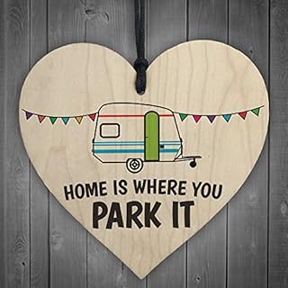 RED OCEAN Home Is Where You Park It Novelty Wooden Heart Plaque Caravan Hanging Gift Sign