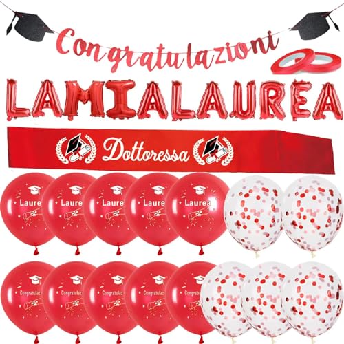 Festone Congratulazioni Fascia Dottoressa Striscioni Laurea Palloncini Fascia per Laurea Rossa Bandera Bandierine La Mia Laurea Addobbi Decorazioni Accessori Gadget per Festa di Laurea