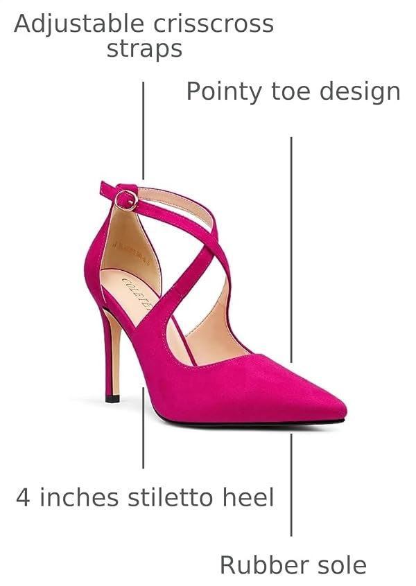 COLETER Womens 4" D'Orsay Pumps Stilettos Ankle Strap Shoes Hot Pink 7US by COLETER - Used condition - Image 3