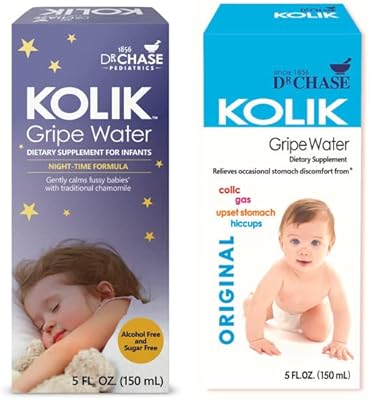 Dr. Chase Kolik Gripe Water Bundle - Nighttime & All-Day Baby Colic Relief - Gripe Water for Babies & Infants - Baby Gas Relief for Cramps, Stomach Discomfort & Hiccups - Baby Must Haves 2-Pack