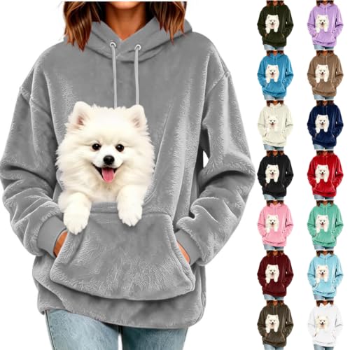 Womens Hoodie with Dog Pouch Kangaroo Pet Cat Holder Pocket Sweatshirts - image 1