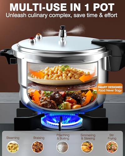 Image of WantJoin 14Qt Aluminum Pressure Cooker w /Release Valve & Multiple Protective Devices,Pressure Canner Compatible with Gas & Induction Cooker,Canner Rack Included
