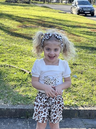 Image of Arshiner Toddler Girls 3 Piece Outfit Set Puff Sleeve Square Neck Top with Shorts and Matching Headband Summer Clothes 2T-8Y