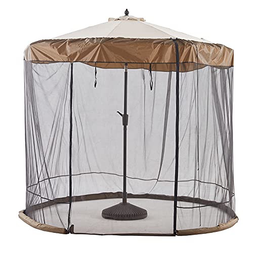BLUU Outdoor Patio Umbrella Mosquito Netting, 90D Polyester Mesh with Zipper Curtain and 6 Portable PVC Tubes at Base, Fits 7.5 FT - 10 FT Market umbrellas and BLUU Banyan offset Umbrella
