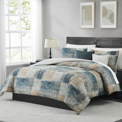 Image of Modern Threads 5-Piece Printed Comforter Set, Bainbridge King in Copper Teal - Soft Comforter, 2 Pillow Shams, and 2 Decorative Pillows