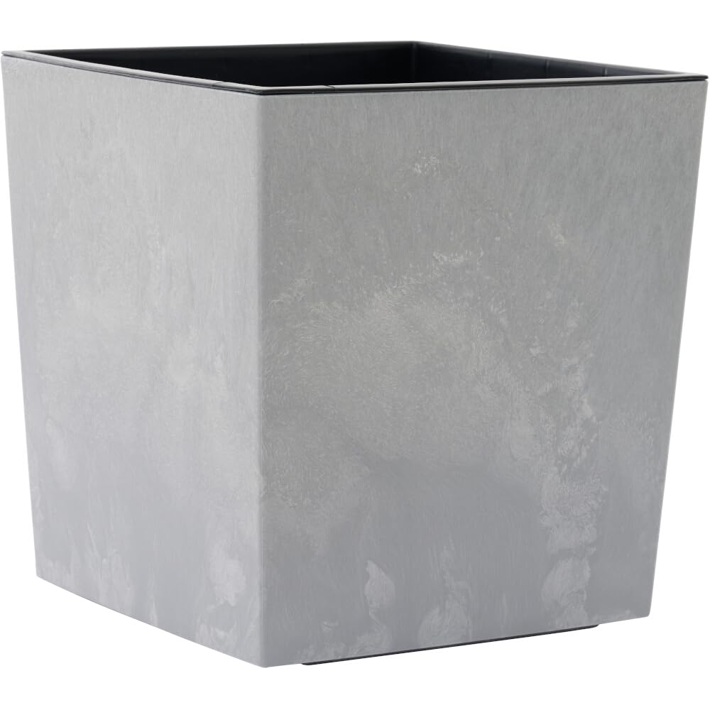Pot de fleurs en plastique gris 40x41 cm Nizza Stone grand bac à plante effet béton
