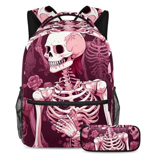 Sac à dos crâne rose grand volume fini le mal de dos avec ce cartable