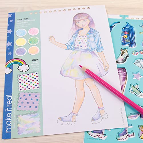 Make It Real: Fashion Design Sketchbook: Digital Dream - Includes 110 Stickers & Stencils, Draw Sketch & Create, Fashion Coloring Book, Tweens & Girls, Kids Ages 6+ #TOP4