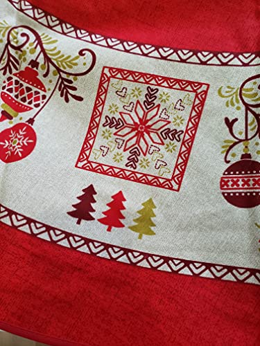 Adonisusa Christmas Tablecloth- Mid Century Style In Red And Gold Colors. (60 Inch Round) #TOP5