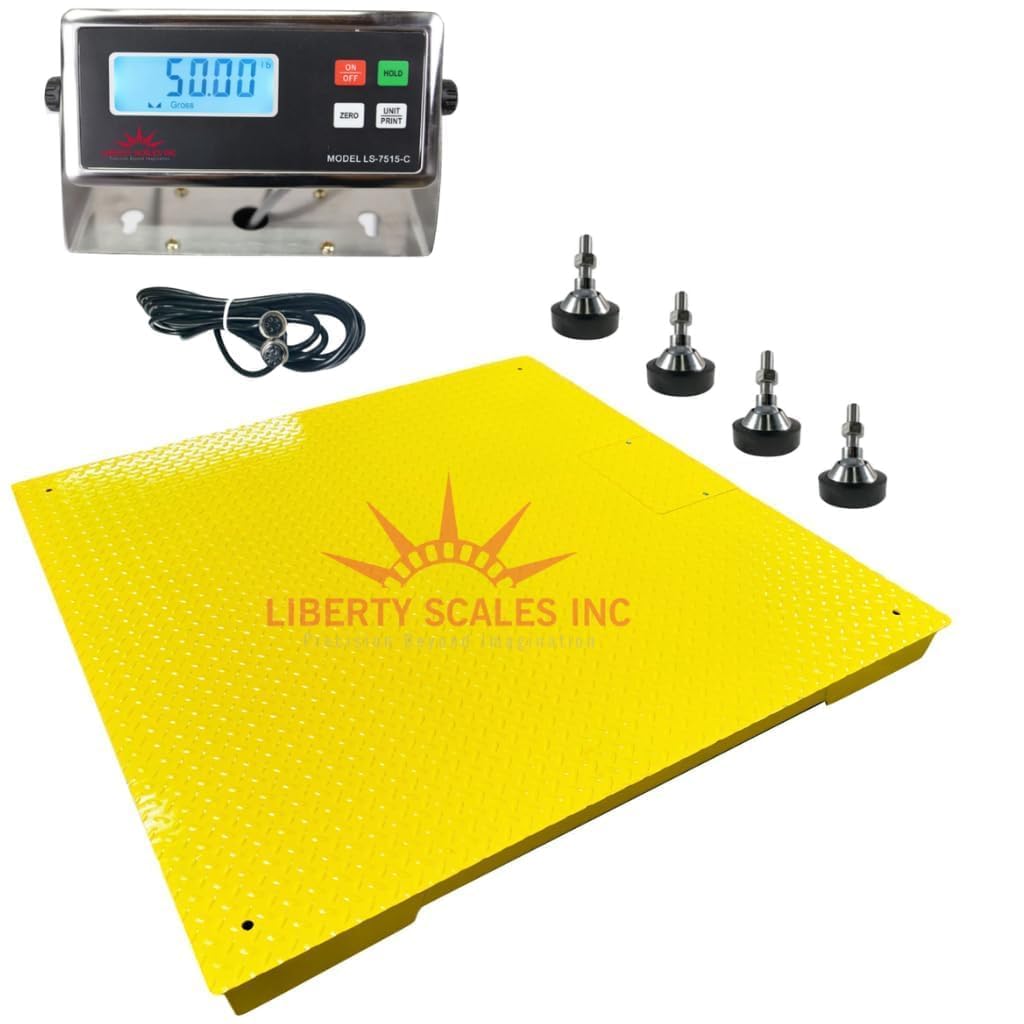 Liberty LS-700-5X5 Industrial Floor Scale – 60" x 60" Heavy Duty Platform, 10,000 lb Capacity x 2 lb Accuracy – Digital Warehouse Scale with LCD Indicator – Yellow