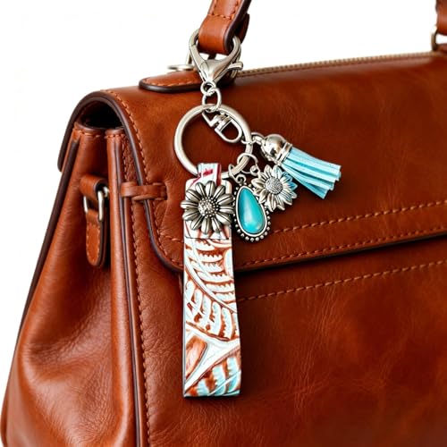 Accessoires de porte-clés occidentaux en cuir bohème turquoise