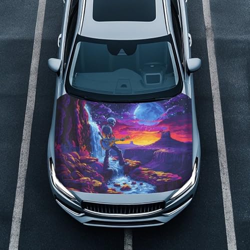 Image of Canyon Skeleton Guitarist Car Hood Cover Protector Car Hood Wrap Blankets Waterproof Stretchable All Weather Universal Automotive Accessories for Most SUV Sedans