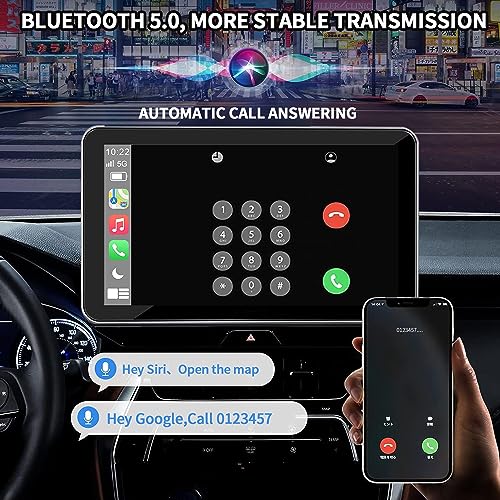 B-Qtech 7 Inch Double Din Car Stereo Apple CarPlay and Android Auto with Backup Camera, Portable Wireless Touch Screen Car Radio Receiver with Mirror Link, Android Auto, Bluetooth, AUX, FM, GPS