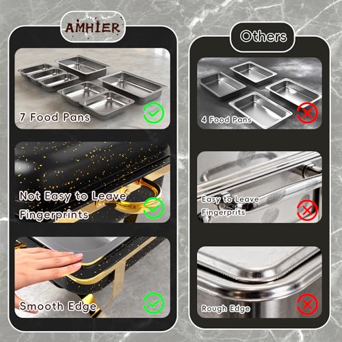 Image of Amhier 9Qt Chafing Dishes for Buffet, 4 Pack, Black | Multi-Size Food Pans, Maifanite Coating, Resisting Scratches & Stains, Foldable Frame, Stainless Steel, For Parties, Weddings
