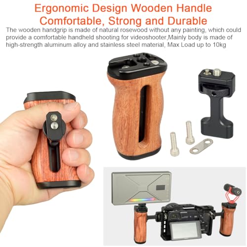 Image of Wooden Camera Cage Side Handle Grip with 1 /4 inch Screw Locating Mount for ARRI, Mini Side Handle for Smartphone Cage Video Rig and Action Camera Cage Compatible with Gopro /Insta360 /DJI Osmo