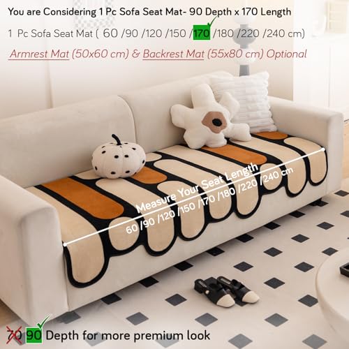 Image of HOKIPO 'Moderna Curves' All Season Sofa Cover Mat for 1 /2 /3 Seater & L Shape Sofa. Make Your Own Sofa Cover Set, Anti-Slip Mat Length 90(D) x 170(L) cm, Oyster Beige (AR-6125-BGE)