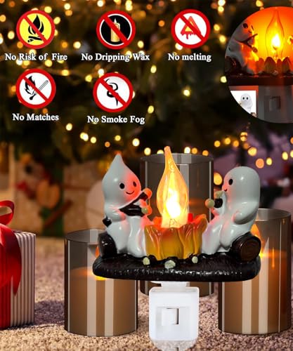 Image of Ghost Campfire NightLight - Spooky Ghost Campfire Flickering Night Light - 3D LED Night Lights Plug into Wall - Gothic Lamp Halloween Night Light, for Adults Kids Room Bedroom Bathroom Hallway Kitchen