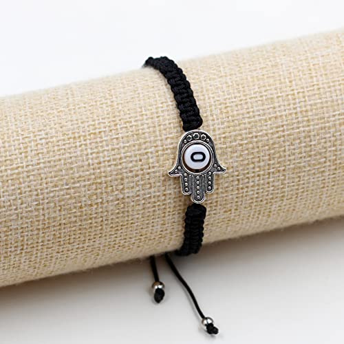 Image of Uloveido Customized A to Z 26 Letters Hand of Fatima Bracelet - Fatima Hamsa Hand Evil Eye Protection Bracelet Lucky Charm Adjustable Braided Black String