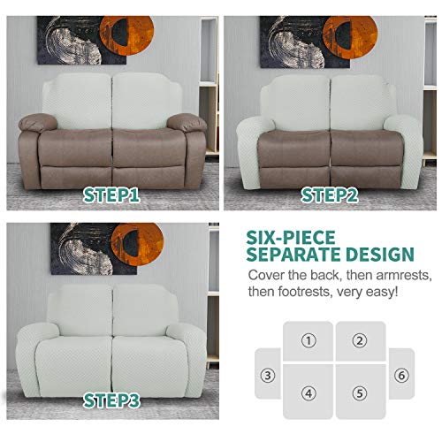 Image of YEMYHOM 6 Pieces Stretch Loveseat Recliner Slipcover Jacquard Recliner Sofa Cover with Side Pocket Fitted Recliner Cover Couch Furniture Protector with Elastic Bottom (Loveseat Recliner, Ivory)