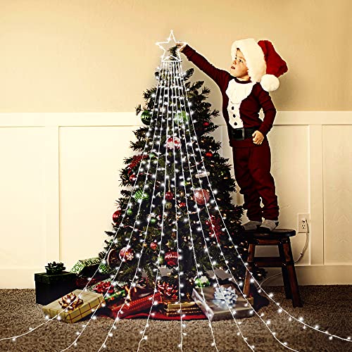 Cerflyer JT-EL/FC300V0200-C Christmas Decoration Lights, Outdoor Christmas String Lights 320 Led 16.4 Ft Waterfall Tree Lights With Big Star Topper 8 Light Modes For Christmas New Year Holiday Garden Yard Indoor Outdoor Decor thumb #5