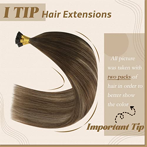 Bundle-2 Items: Youngsee I Tip Hair Extensions Human Hair Brown 14 Inch I Tip Balayage Hair Extensions Dark Brown To Blonde Itip Human Hair Extensions 100 Strands 50G Itip Human Hair Extensions #TOP6