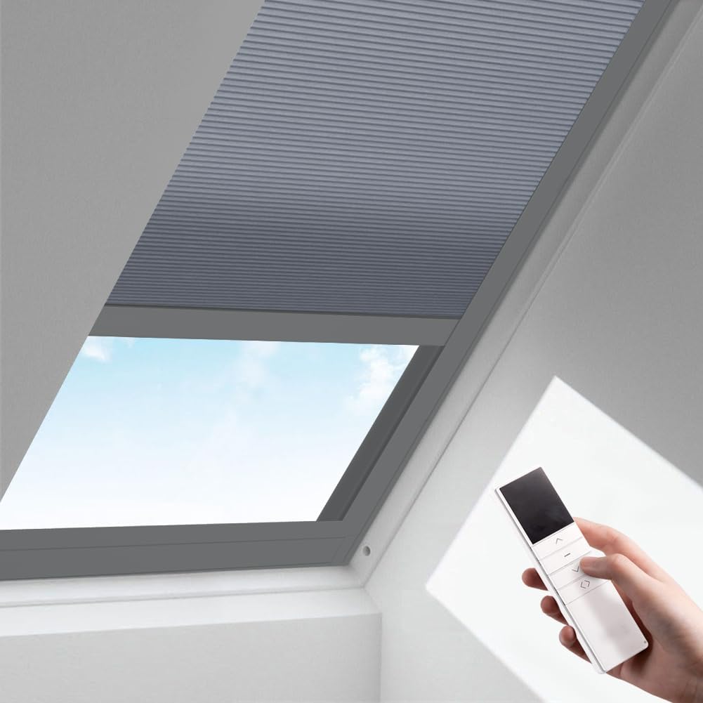 Zshine Motorized Cellular Shades Cordless Honeycomb Blinds Full Blackout Fabric Window Shades for Skylight (Blue Sky 93021I)