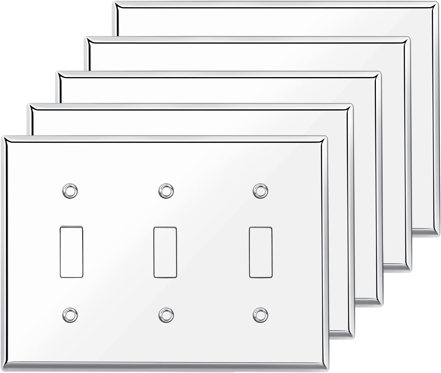 5 Pcs Silver Light Switch Cover Plate Polished Chrome Wall Plate Durable Decorative Outlet Covers Polycarbonate Thermoplastic Double Light Switch Cover…