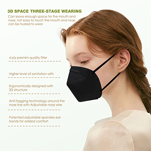 Wecolor Kn95 Face Masks 50 Pack 5-Ply Breathable Safety Respirator Cup Dust Disposable Kn95 Mask Black #TOP5