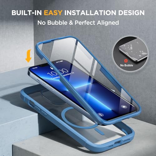 Image of Miracase for iPhone 13 Pro Case 6.1 inch,Full-Body Protection,Clear Bumper Case with Built-in 9H Tempered Glass Screen Protector,Military-Grade Drop Protection Outdoor Phone Case for iPhone 13 Pro,Blue