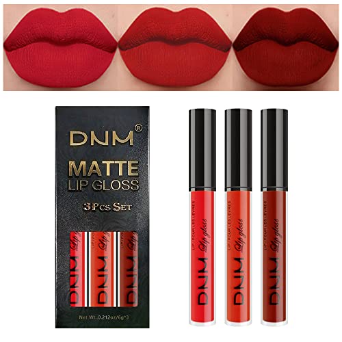 Dark Red Rose red Matte Liquid Lipstick Sets,3Pcs Deep Red Matte Lipstick Lip Stain Long Lasting 24 Waterproof Lip Gloss Gift Set Matt Liquid Makeup Lipstick for Women Lippies (Set05)