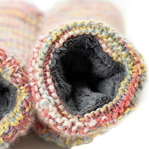 Image of Tibetan Socks Wool Hand Knit Fleece Lined Mid Bootie Slipper Sock Non Slip Sole