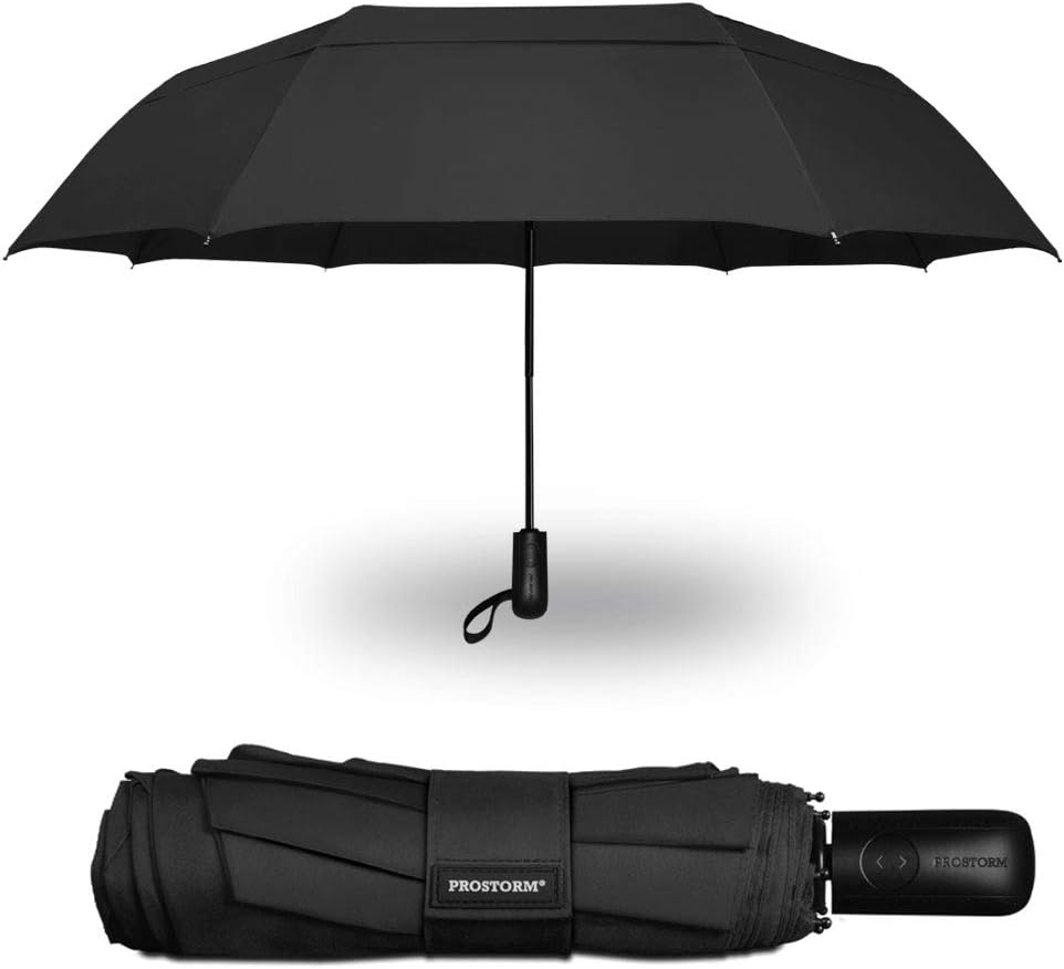 PROSTORM Windproof Vented Travel Umbrella - Automatic Open & Close - Strong, Wind Resistant, Pro Storm, Small, Compact, Mini, Folding & Portable - Backpack, Car, Purse, Umbrellas for Rain, Men & Women
