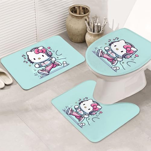 バスマット ハローキティ おしゃれ かわいい アニメ トイレマット 便座カバー 3点セット 滑り止め バスセット 人気 漫画 吸水 防臭 洗える 速乾 50x80cm