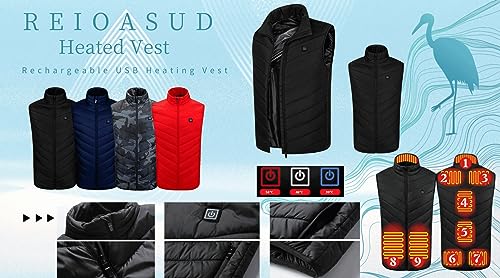New Unisex Heated Vest with 3 Heating Levels, 9 Heating Zones, Washable Stand Collar Lightweight Zip Heated Vest2