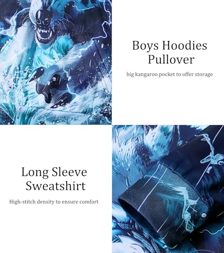Image of Belovecol Boys Hoodies 3D Printed Hooded Sweatshirts with Pocket for 6-16Y | Pullover Hooded Style Pattern All-over Printed Long Sleeve Non-Fleece Soft Lightweight Tops for Kids
