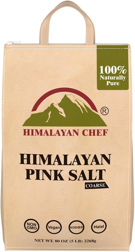 Himalayan Chef Himalayan Pink Salt - 5 lbs Coarse Grain Bulk Bag - 100% Natural and Pure Gourmet Crystals, Contains 84 Minerals, Table Salt, Kosher and Vegan | For Grinders & Salt Mills