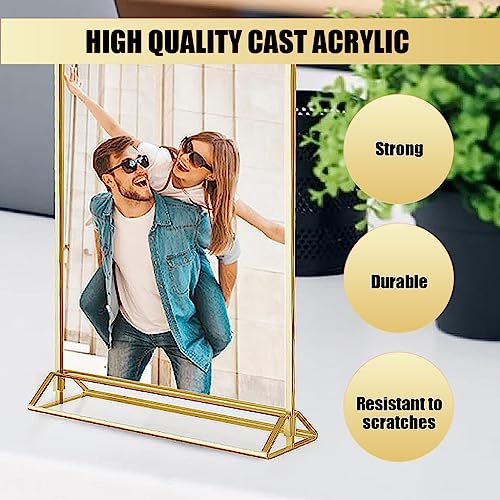 Image of Climberty 6Pcs Acrylic Gold Sign Holders, 5.9x8.2 inch Clear Picture Frames with Gold Borders and Vertical Stand, Double Sided Table Menu Display Stand for Restaurant Signs, Wedding Table and Photos