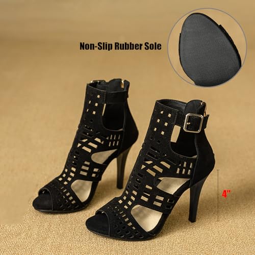 Women's Suede Cutout Peep Toe High Top Stiletto Roman Boots With Back Zipper Sexy Metal Buckle Fish Mouth Skinny High Heel Ankle Booties Sandals For Party Dating Daily2