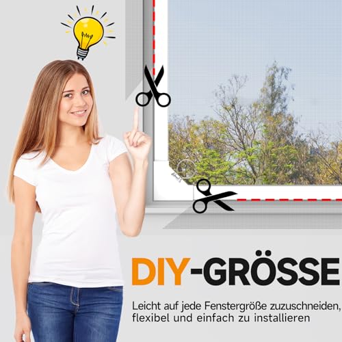 OWYR Fenster-Moskitonetz mit Magneten, Fliegengitter Fenster DIY-Verstellbares Magnetisches Fliegengitter mit feinem Glasfaser-Mesh 120 x 130 cm