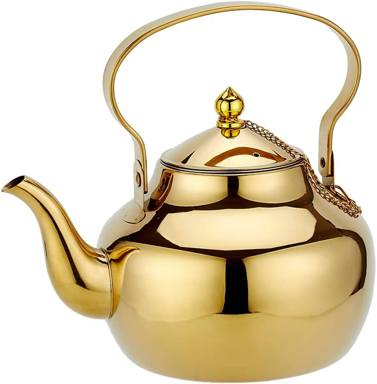 2000ml Gooseneck Teapot with Removable Infuser, 2.1qt Hot Water Kettle Boiling Water Pot, Stainless Steel Tea Kettle, Stovetop Safe Teapot Coffee Kettle for Coffee Blooming, Loose Tea, Gold