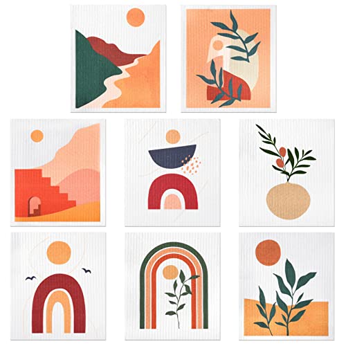 Image of CHENGU 8 Pcs Christmas Swedish Kitchen Dishcloths Pink Santa Claus Trees Kitchen Cleaning Cloth Reusable Absorbent Xmas Cleaning Towels Wipe for Home Party (Boho Style)