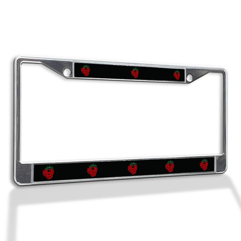 Fastasticdeals Metal Insert License Plate Frame Strawberry Face Weatherproof Car Accessories Chrome 2 Holes Solid Insert
