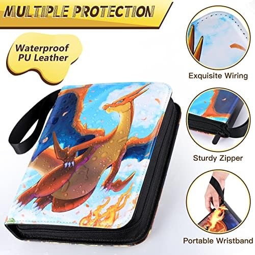 Trading Card Binder 4- pocket,card folder Album binders Fits 400 Cards with 50 Removable Sheet Cards Holder Folder Binder Album for Boys Girls collector