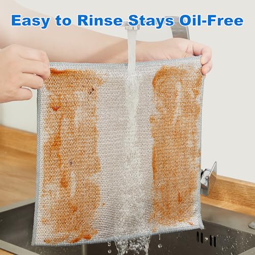 Image of JOYMOOP Dual-Sided Silver Microfiber Cleaning Cloth, Reusable Non-Scratch Dishwashing Rag, Multipurpose Scrubbing Pads for Kitchen, Glass, Stainless Steel