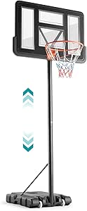 Sweetcrispy Portable Basketball Hoop Outdoor 4.2-10ft Adjustable Height, 44 Inch Shatterproof Backboard/Shock Absorbent Rim, Fillable Base, 2 Wheels for Backyard/Driveway